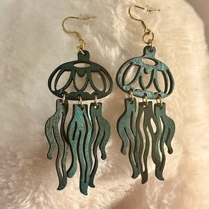 Turquoise/Green Dangle Chandelier Jelly Fish Earrings